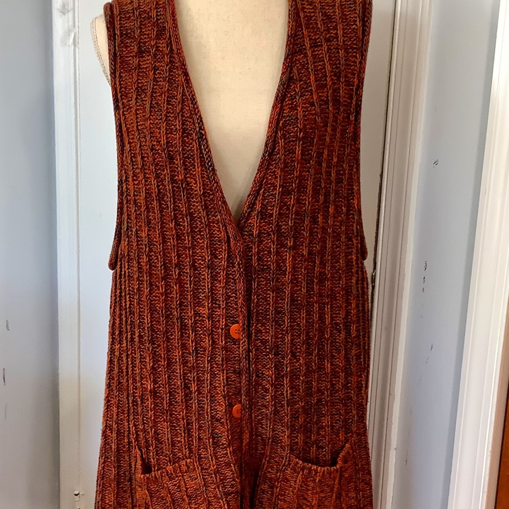 VTG 80S CYNTHIA V Woman Handknitted Sweater Vest Rustic Multicolor Button Front